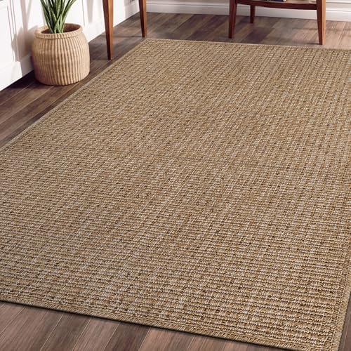 Beverly Rug Easy Jute Natural Rug 6x9 Solid Washable Durable Outdoor Indoor - Image 5