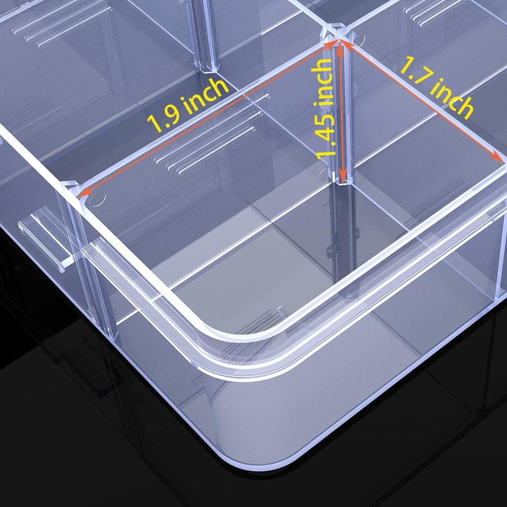 Large Clear Organizer Box,12 Grids Tackle Box with Removable Dividers for Bead Organizer Small Parts,Crafts （Size10.23 x 5.31 x 1.7in