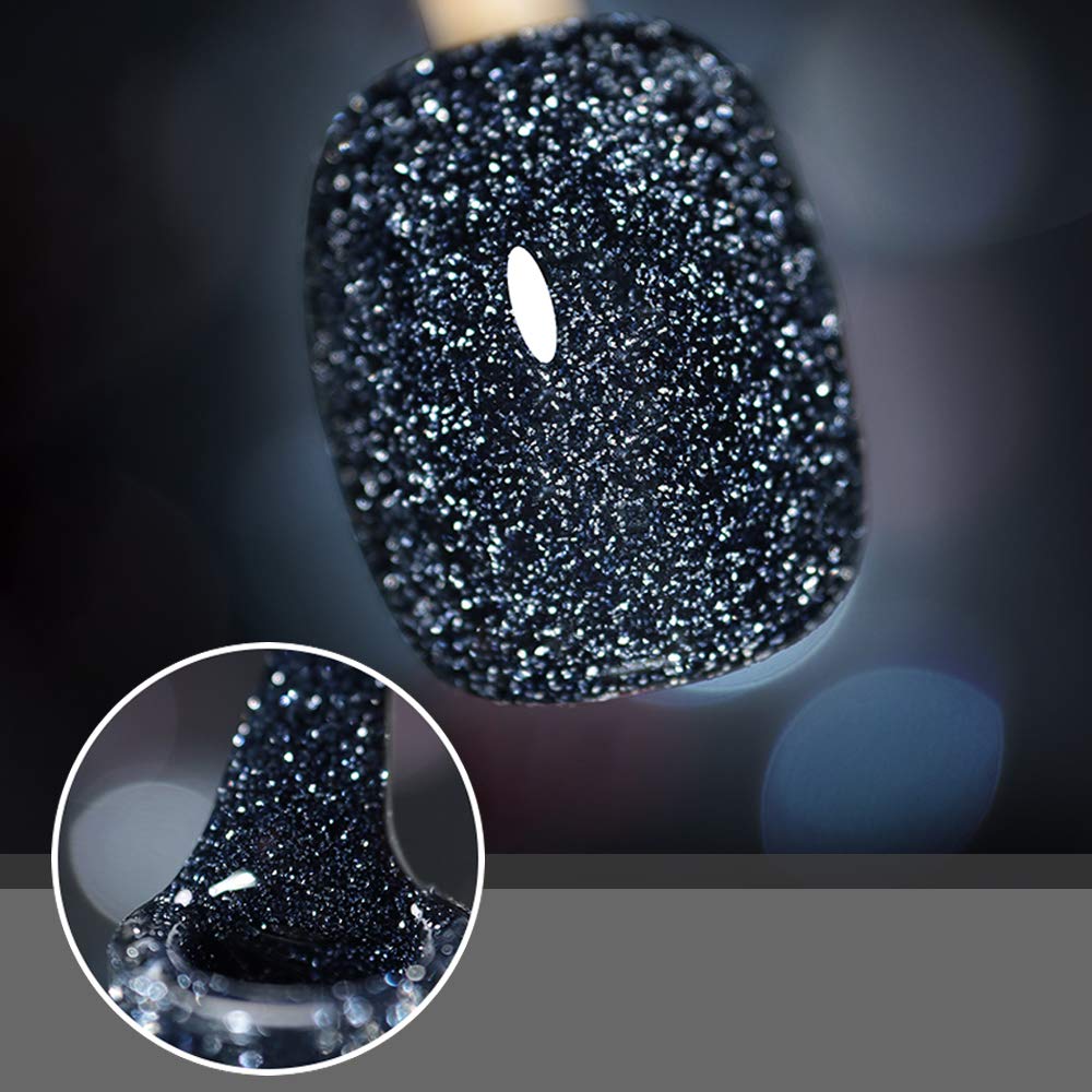 MIZHSE Diamond Gel Nail Polish, Reflective Glitter Dark Blue Gel Polish, Sparkly Shiny Diamond Nail Art Varnish, Soak Off Nail Art Manicure DIY at Home Gift
