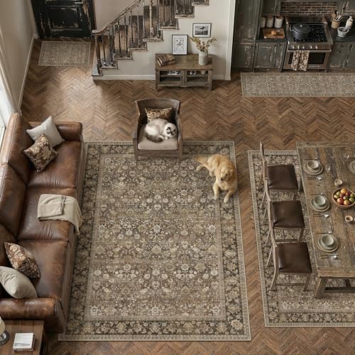 HUGEAR 2'6''x8' Brown Vintage Floral Washable Runner Rug - Image 4