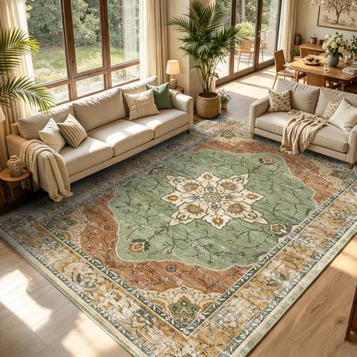 YARNSCAPE 9' x 12' Machine Washable Area Rug, Non-Slip Low-Pile Carpet by YARNSCAPE