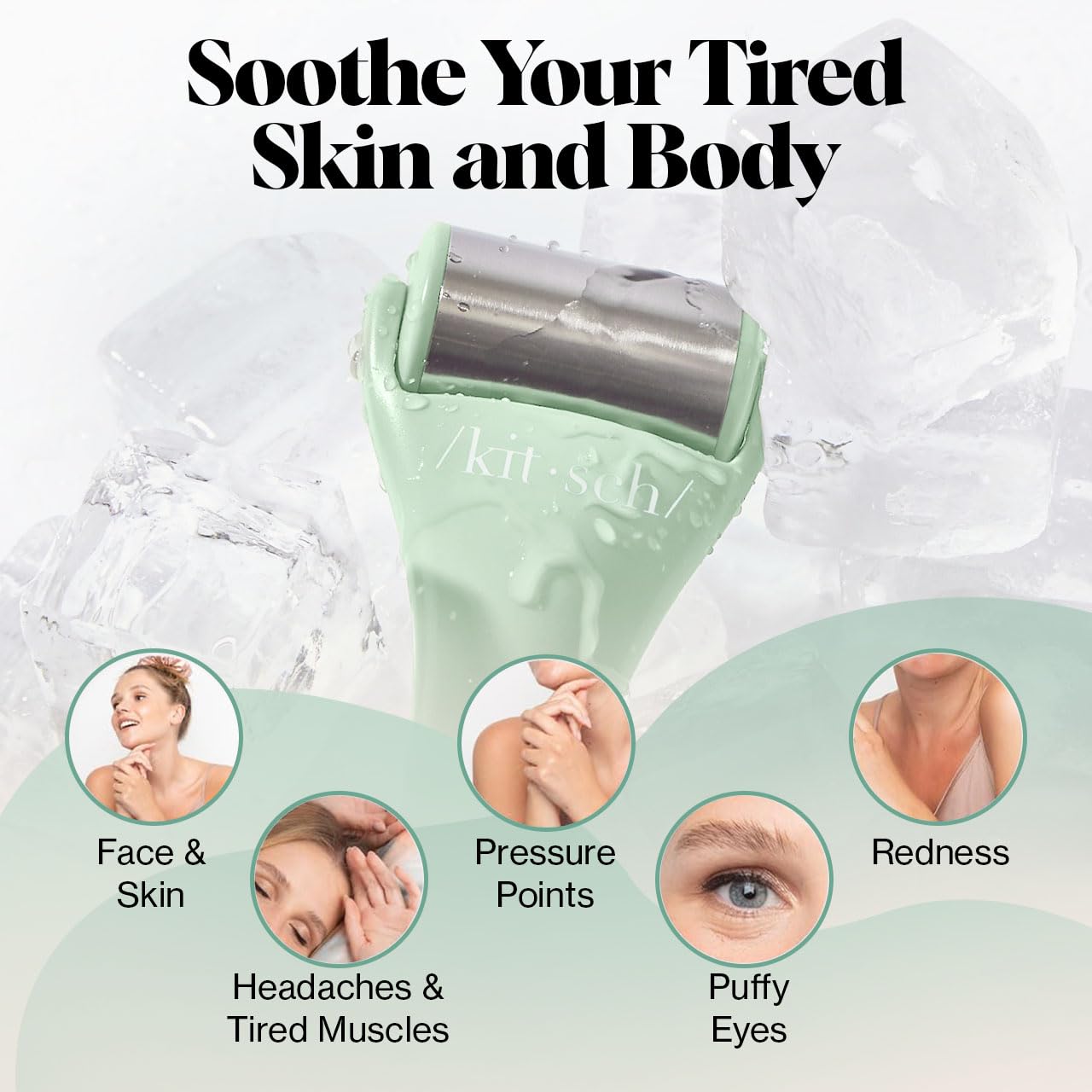 Kitsch Ice Roller for Face – Stainless Steel Face Ice Roller to Reduce Puffiness, Redness & Headaches – Cooling Facial Roller for Skin Care, Irritation Relief & Spa-Like Experience at Home - Mint
