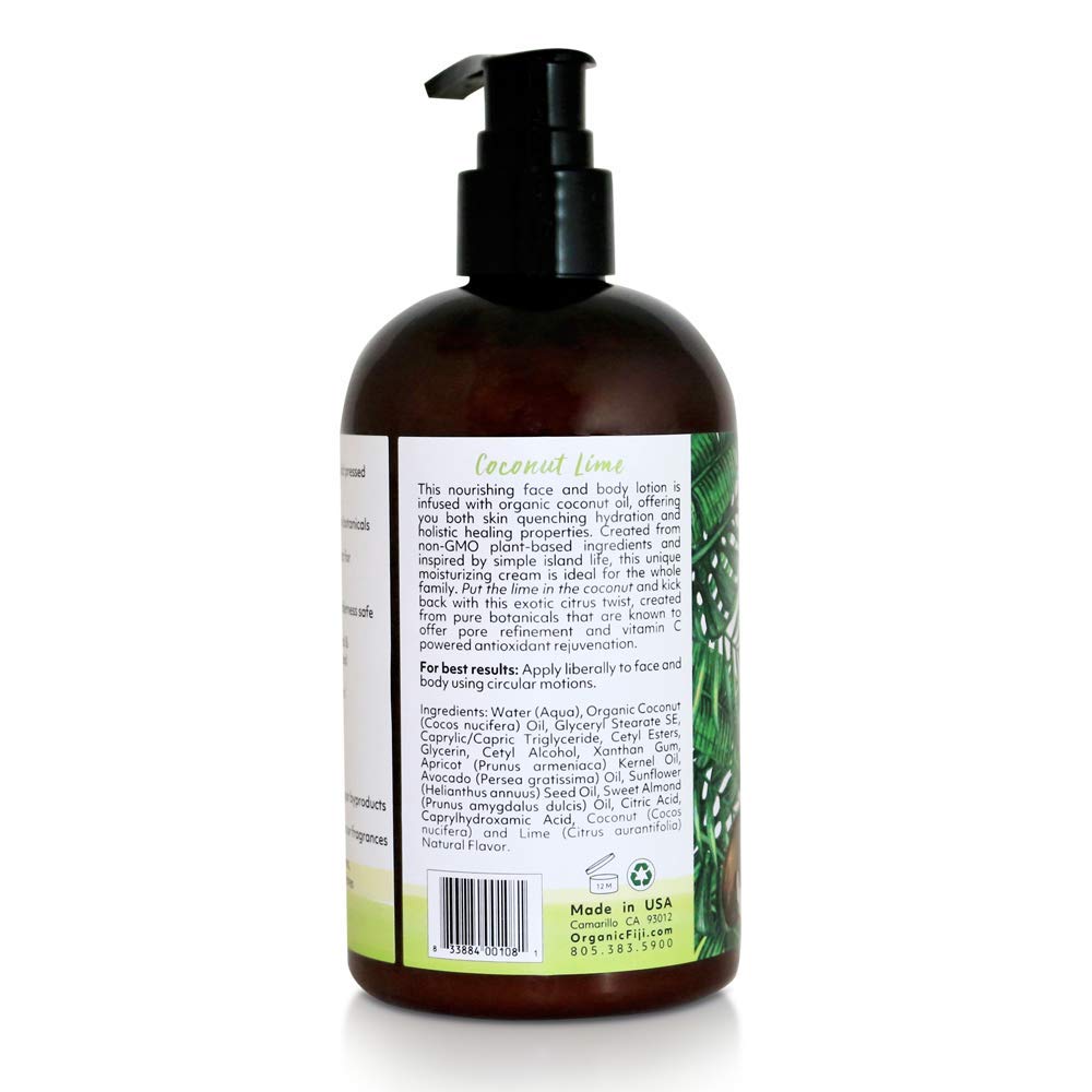 Coco Fiji Face & Body Lotion Infused With Coconut Oil | Lotion for Dry Skin | Moisturizer Face Cream & Massage Lotion for Women & Men |Coconut Lime 12 ozPack of 3