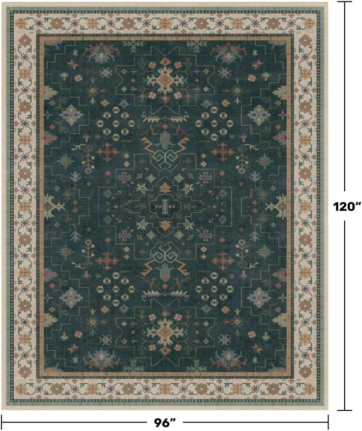 Hazo Haus Dark Green Vintage 8x10 Washable Rugs - Image 2
