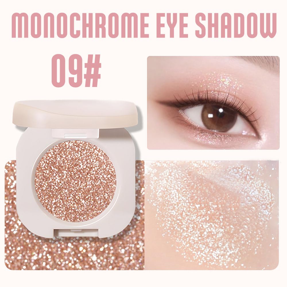Glitter Eyeshadow Palette,Shimmer Light Nude Eyeshadow Makeup,Neutral Shiny Pressed Powder,Single Vegan Eyeshadow,Highly Pigmented Natural Eyeshadow Palette,Monochrome Long Lasting Glitter Eye Make 09