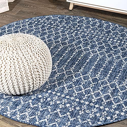 JONATHAN Y Moroccan Geometric Indoor Outdoor Round Area Rug 5 Ft Navy/Light Gray by JONATHANY