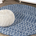 JONATHAN Y Moroccan Geometric Indoor Outdoor Round Area Rug 5 Ft Navy/Light Gray by JONATHANY