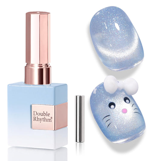 Double Rhythm 0.5 Oz Cat Eye Gel Polish with Magnet Same Color Same Bottle Holographic Glitter Shimmer Translucent Color Salon 15 ML Magnetic Nail Art (Mermaid Blue-MC1162)