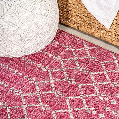 JONATHAN Y Moroccan Geometric Indoor Outdoor Runner Rug 2X8 Fuchsia/Light Gray - Image 5