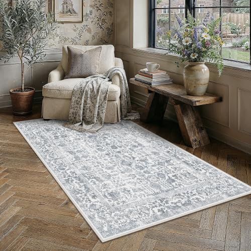 PureCozy Navy Blue Small Area Rug 4x6 Vintage Floral by PureCozy