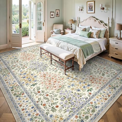 8x10 Area Rugs, Machine Washable Low Pile Floral Rugs - Image 3