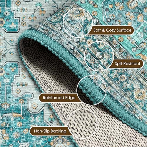 Washable Area Rug 4' x 6' Vintage Traditional Persian Mat - Image 6