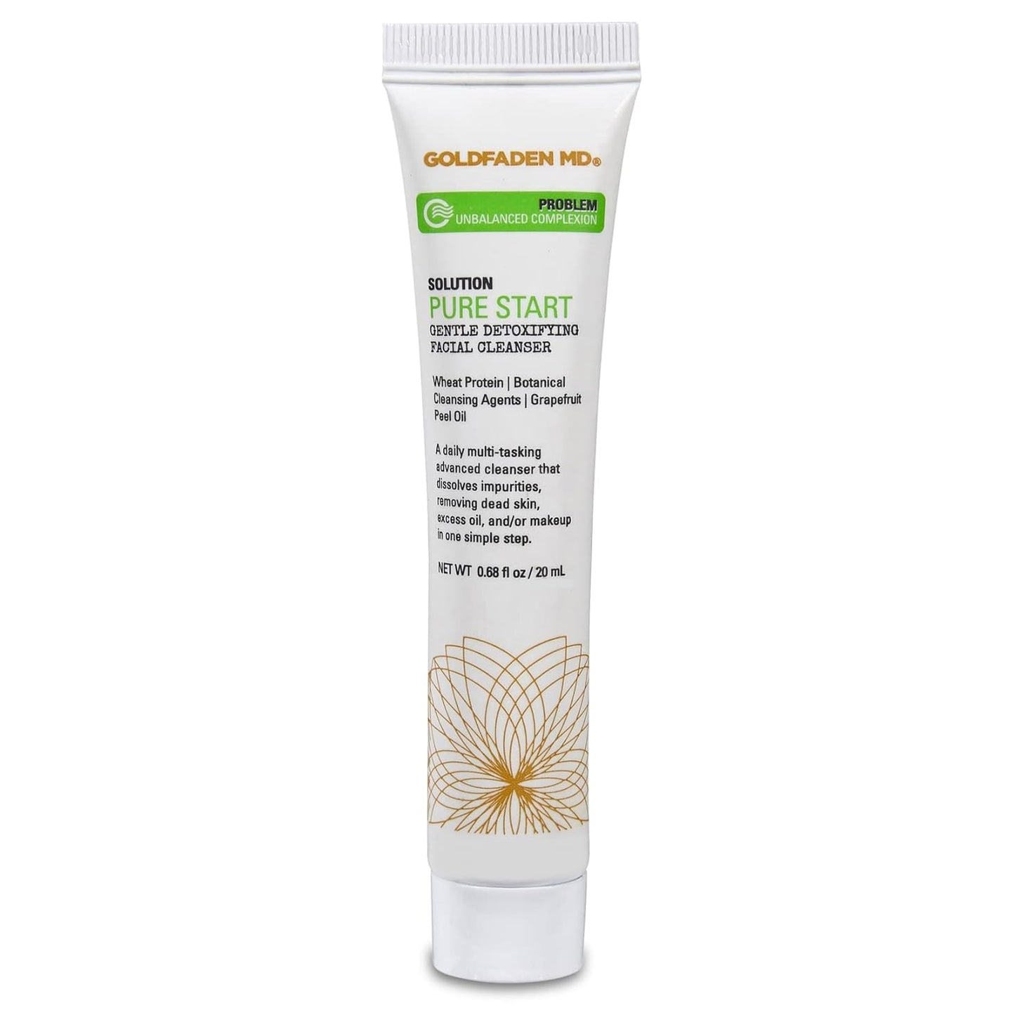 GOLDFADEN MD Pure Start Gentle Detoxifying Natural Facial Cleanser Grapefruit Peel Oil, Organic Red Tea Extract, Seaweed Extract, Rose Hip Seed Oil TRIAL .67 Fl Oz