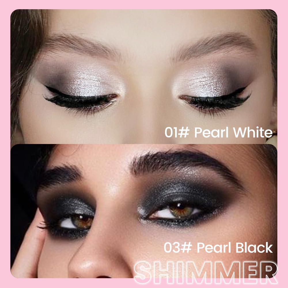 evpct 2Pcs Cream Eye Shadow Brightener Sticks Set for Eyes Waterproof, Pearl White & Pearl Black Shimmer Cream Eyeshadow Applicator Stick Pigmented Eye Makeup sombras en crema para ojos 01+03