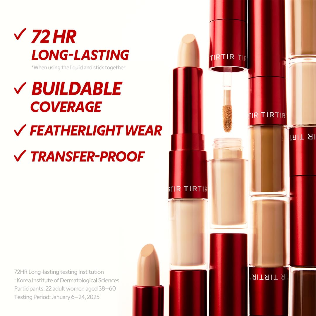 TIRTIR Glide&Hide Blurring Concealer - Creamy texture, Conceals dark circles and wrinkles, Dual formula (liquid tip & balm stick), Long-lasting wear, Korean Makeup, #1.5W, 0.28 Oz