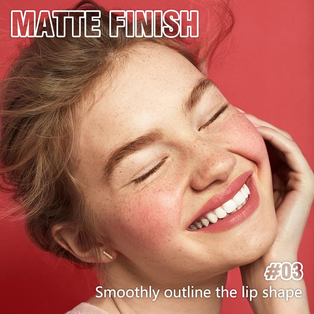 Matte Lipstick Crayon Set for Women, Nude Pink 24 Hour Lipstick Lip Liner Pencil, Neutral Lip Stick Lipliner Long Lasting Waterproof Smudge Proof, Vegan & Cruelty-Free, 03