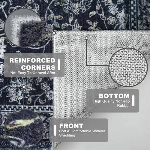 KILOCOCO Runner for Hallway 2x12 ft Washable Runner Non-Slip Rug, Midnight Navy - Image 6