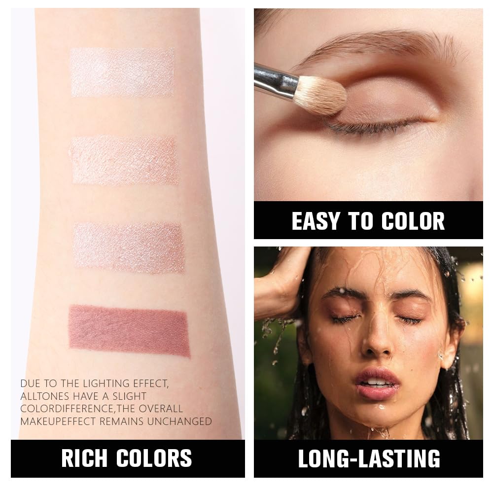 Kaely Powder Eyeshadow Quad, Pearl Mauve Glitter Shimmer Eyeshadow Palette Makeup, Neutral Eye Shadow Palette for Older Women Pigmented Waterproof, sombras para ojos, Blendable, Cruelty-free, 11