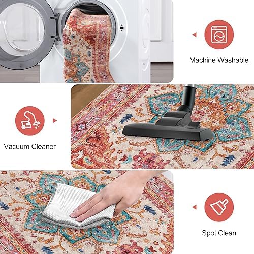 Yamaziot Washable Area Rug, 2x3 Small Boho Vintage Entryway Non-Slip Rug - Image 5