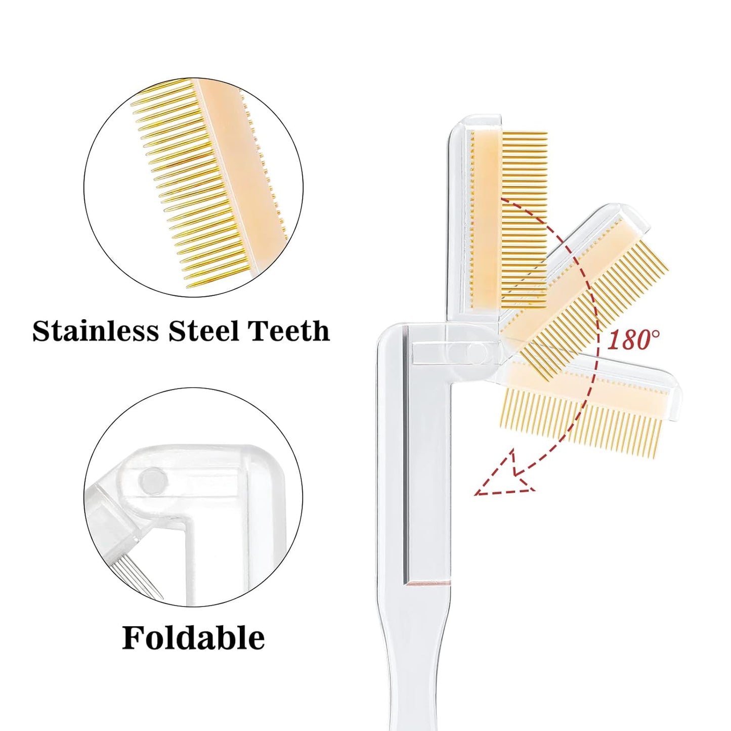 G2PLUS 2PCS Folding Eyelash Comb, Eyelash Separator Tool, White Eyebrow Comb Metal Teeth, Eyelash Brush Tool for Lash & Brow