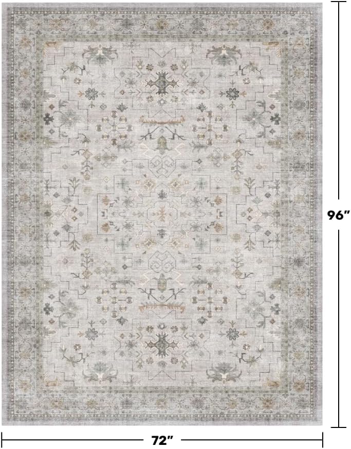 Boho Light Gray & Sage 6x8 Living Room Rug - Image 2