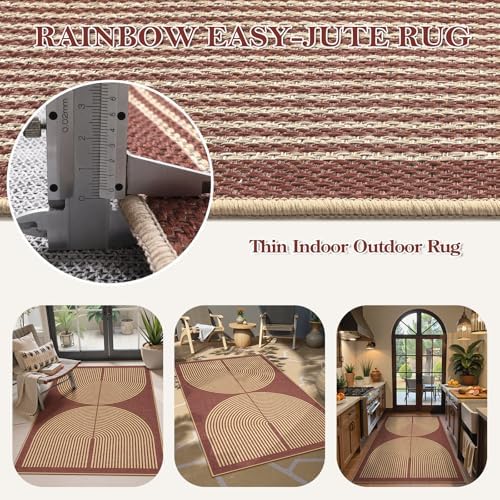 Lahome Rainbow Easy Jute Rug, 3x5 Red Front Porch Entry Way Rugs Indoor - Image 3
