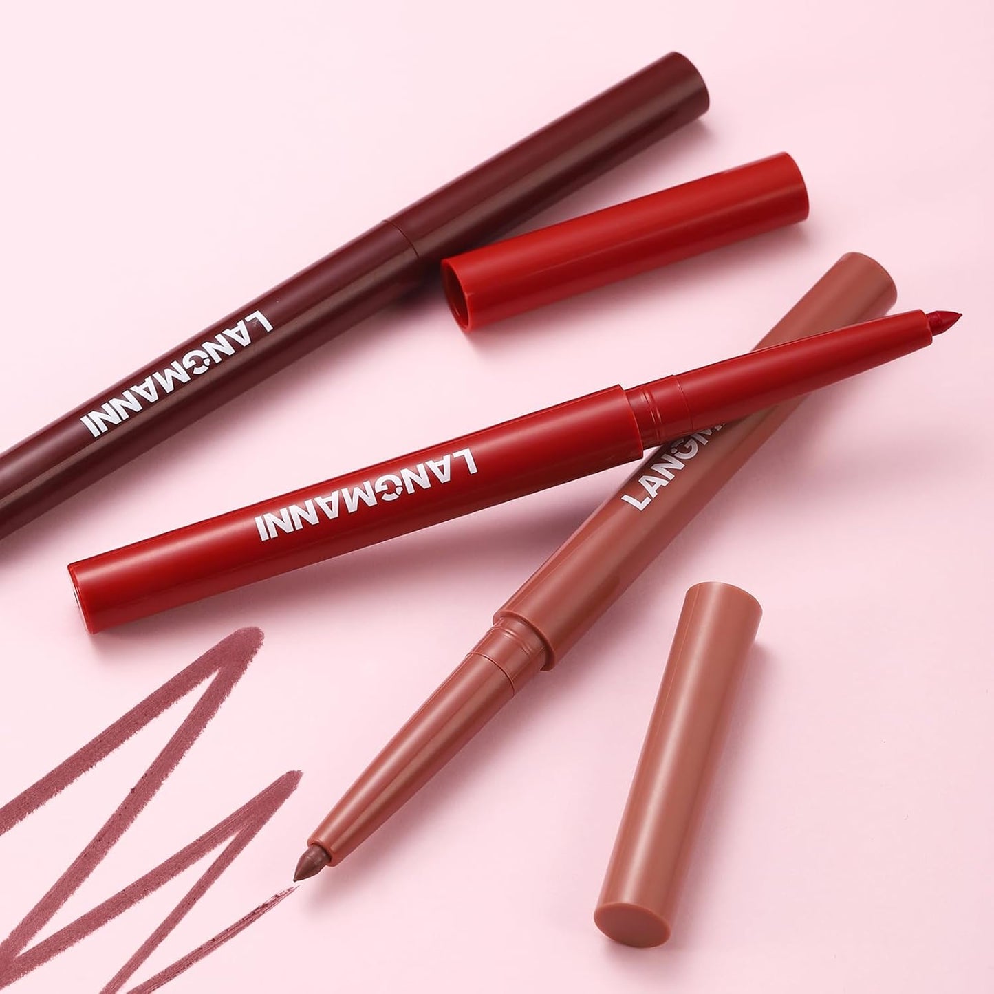 Jolilab 4Pcs Lip Set: 2 Colors Lip Liner+2 Colors Lipstick, Matte/Creamy,Smooth Creamy Texture,Long-Lasting,Bold/Nude Shades for Daily/Party, Vegan, Gift for Makeup Lovers.(#05+06)