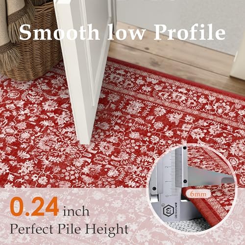 PureCozy Red Runner Rug 2x8 Vintage Floral Farmhouse - Image 2