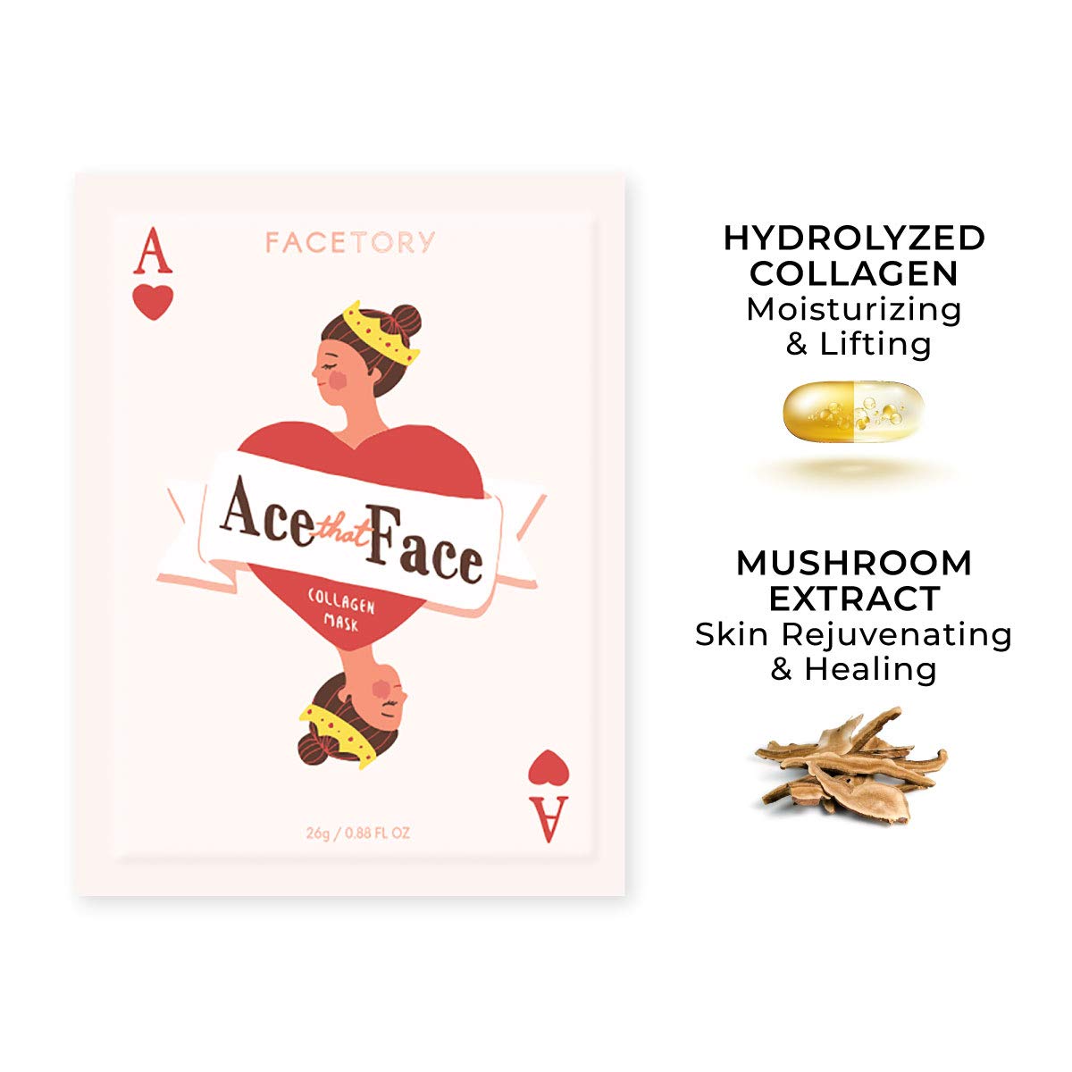FACETORY K Beauty Face Mask Skin Care - ACE THAT FACE FIRMING COLLAGEN Sheet Mask with Collagen & Mushroom Extract | For Plump and Glowing Skin (10 Pack)