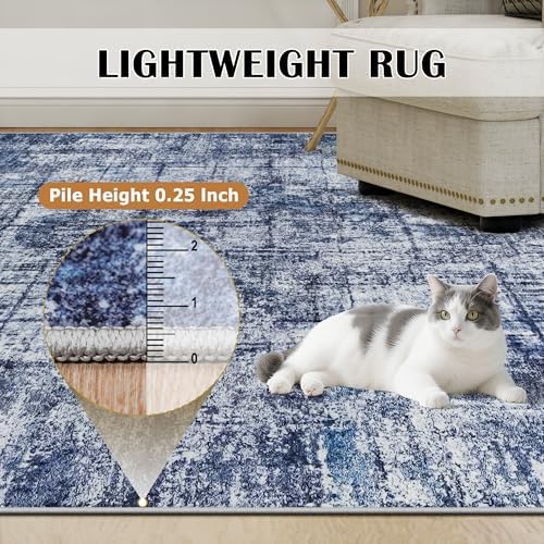 10x14 Washable Area Rug for Living Room Bedroom: Non-Slip Modern Navy Blue - Image 6