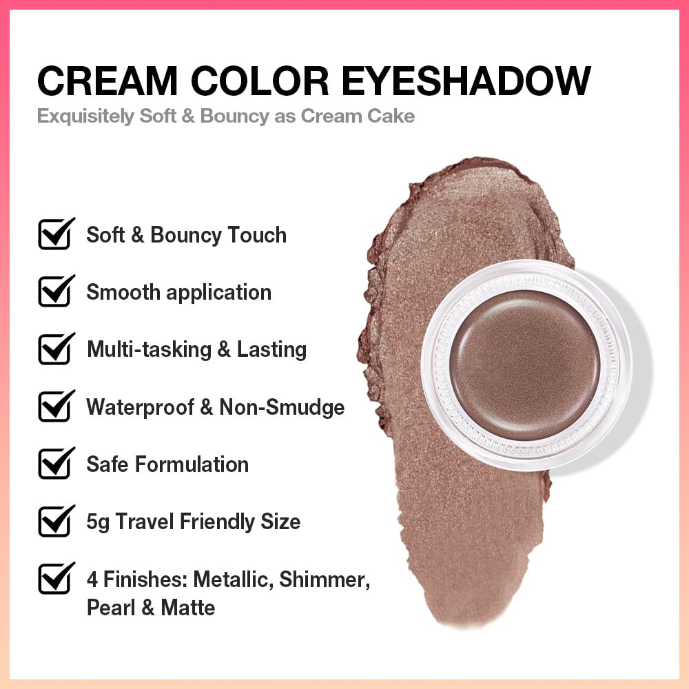 evpct Single Cream Eye Shadow Palette Pot Makeup for older Women, Bronze Shimmer Glitter Metallic Monochrome Cream to Powder Eyeshadow Palette Eye Brightener, High Pigment Waterproof Blendable, 20
