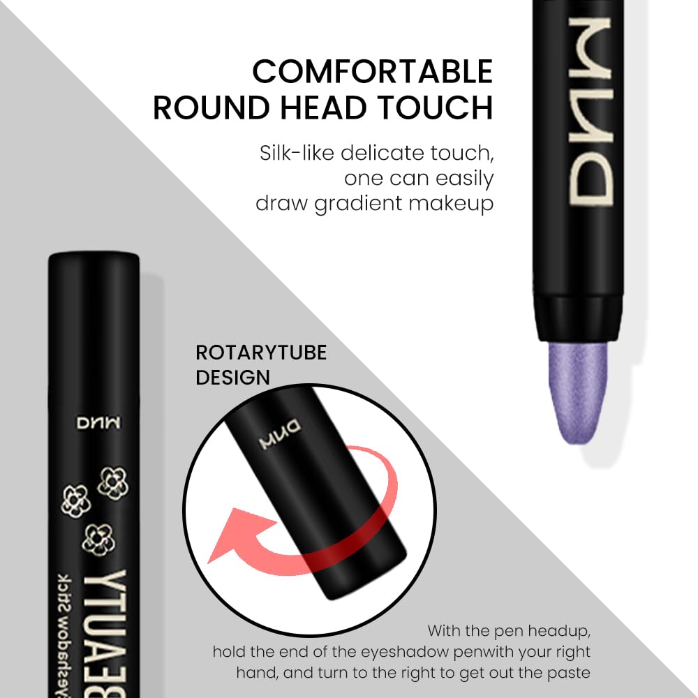 evpct Violet Shimmer Cream Eye Shadow Brightener Sticks Set for Eyes, Violet Shimmery Matte Pencil Eye shadow Applicator Stick Pen Palette Makeup Waterproof sombras en crema para ojos 09#