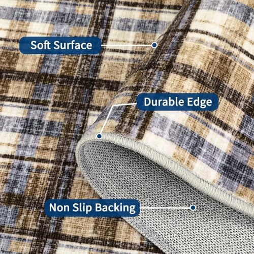 Garvee Large 10x13 Area Rug for Living Room Washable Non Slip Blue&Camel - Image 4