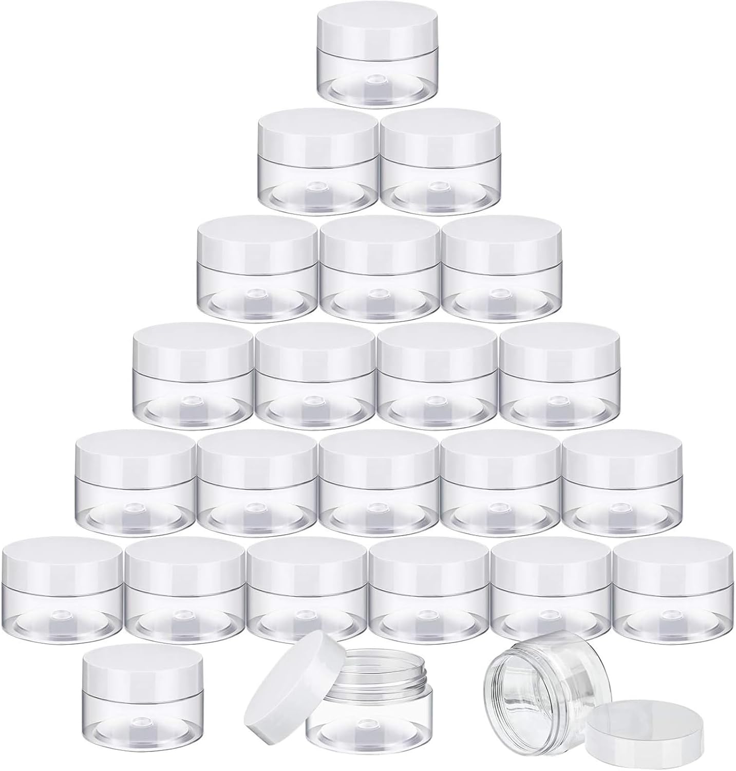 SATINIOR 24 Pieces Empty Clear Plastic Jars with Lids Round Storage Containers Wide-Mouth for Beauty Product Cosmetic Cream Lotion Liquid Butter Craft and Food (White Lid, 1 oz)