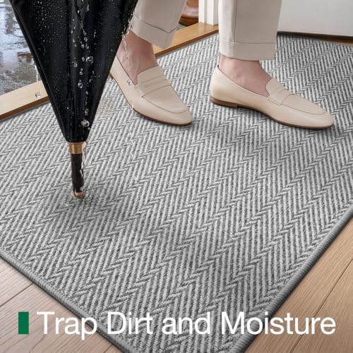 LUMI Ultra Thin Indoor Door Mat 36"x56", Entrance Doormat, Light Gray - Image 4