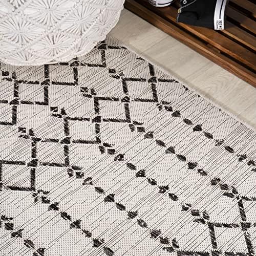 JONATHAN Y Moroccan Geometric Indoor Outdoor Square Area Rug 4X4 Cream/Black - Image 6
