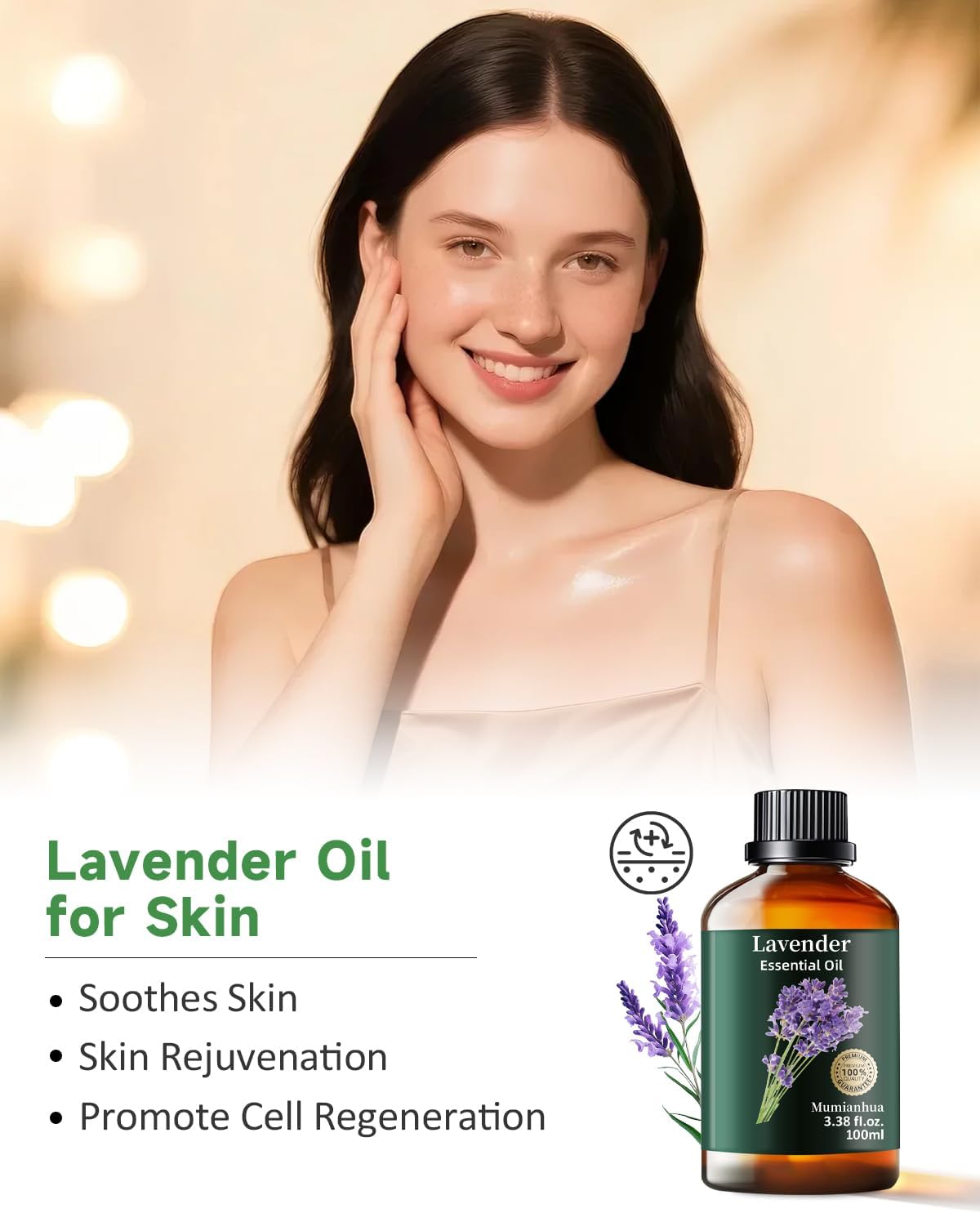 Mumianhua Lavender Essential Oil 100% Pure - Therapeutic Grade Natural Lavender Oil Bulk for Aromatherapy Diffuser, Humidifier, Laundry, Skin & Hair Care, Candle Making,Relaxation 3.38 Fl Oz