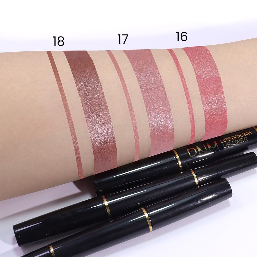 evpct 1Pcs Nude Brown Metallic Shine Shimmer Lip Liner and Lipstick Combo Set Kit for Women, Lightweight Hydrating Formula High Impact Full Coverage Lipstick and Lip Liner Makeup Gloss, 18#