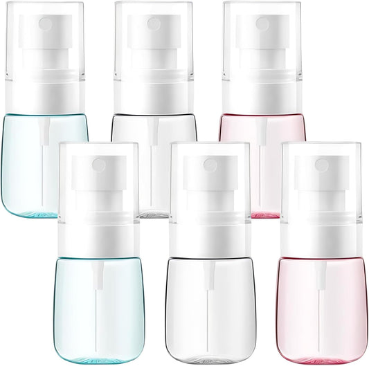 6 Pack 1oz 30ml Travel Spray Bottles TSA Approved - Leakproof Plastic Fine Mist Sprayers for Toiletries, Skincare & Plants, Portable Mini Sprayer Set with Secure Caps & Assorted Colors