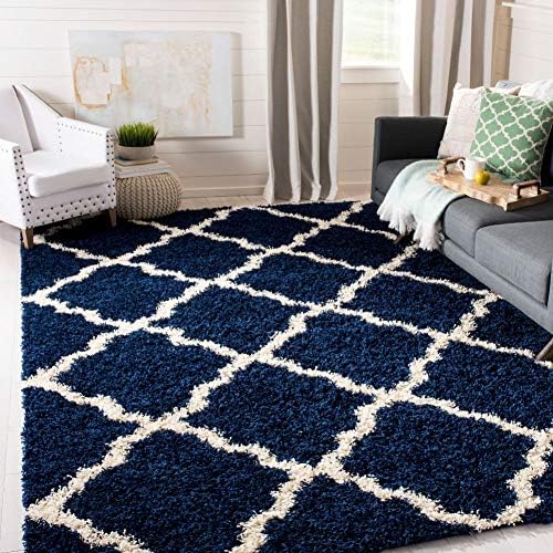 SAFAVIEH Dallas Shag Square Rug 8', Soft Plush Navy & Ivory SGD257N by Unknown