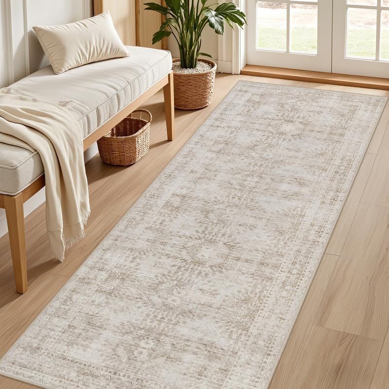 2'6''x8' Hallway Washable Runner Rug: Neutral Kitchen Carpet Brown - Image 2