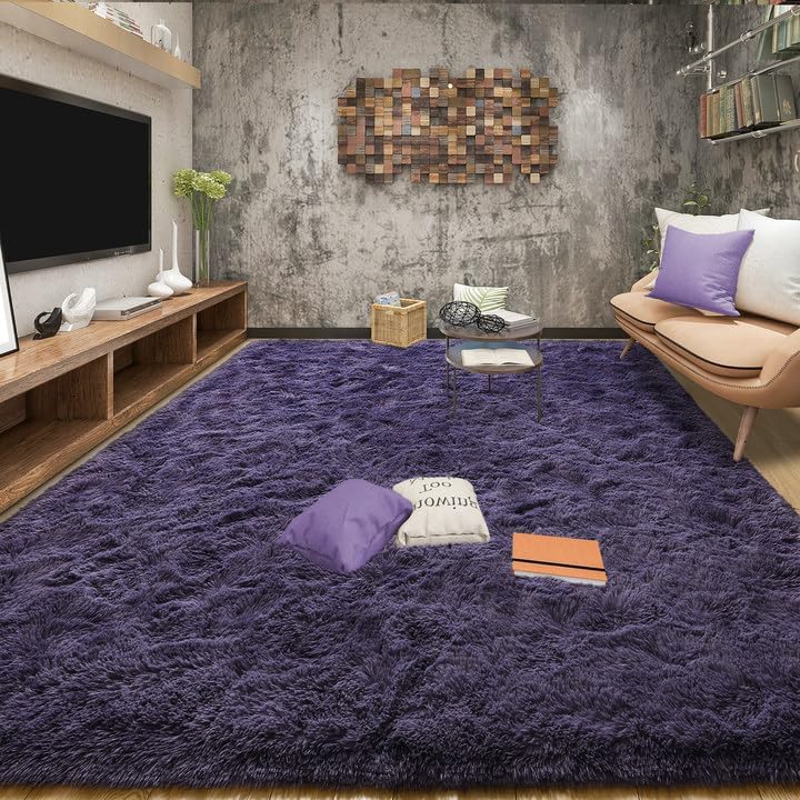 Tepook 6x9 Area Rugs for Living Room, Fluffy Gray Purple Rug for Bedroom by Tepook