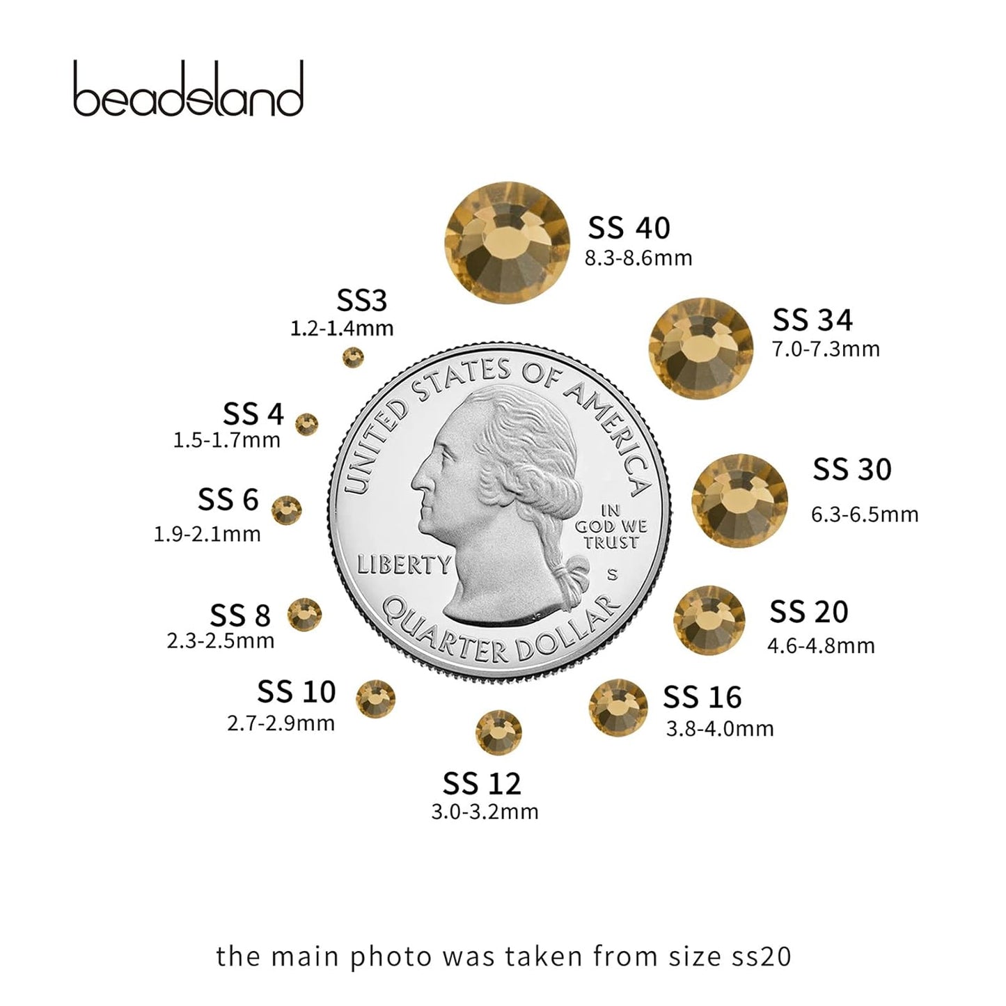 beadsland Flat Back Crystal Rhinestones Round Gems, Lt Colorado Topaz (3.8-4.0mm) SS16/1440pcs