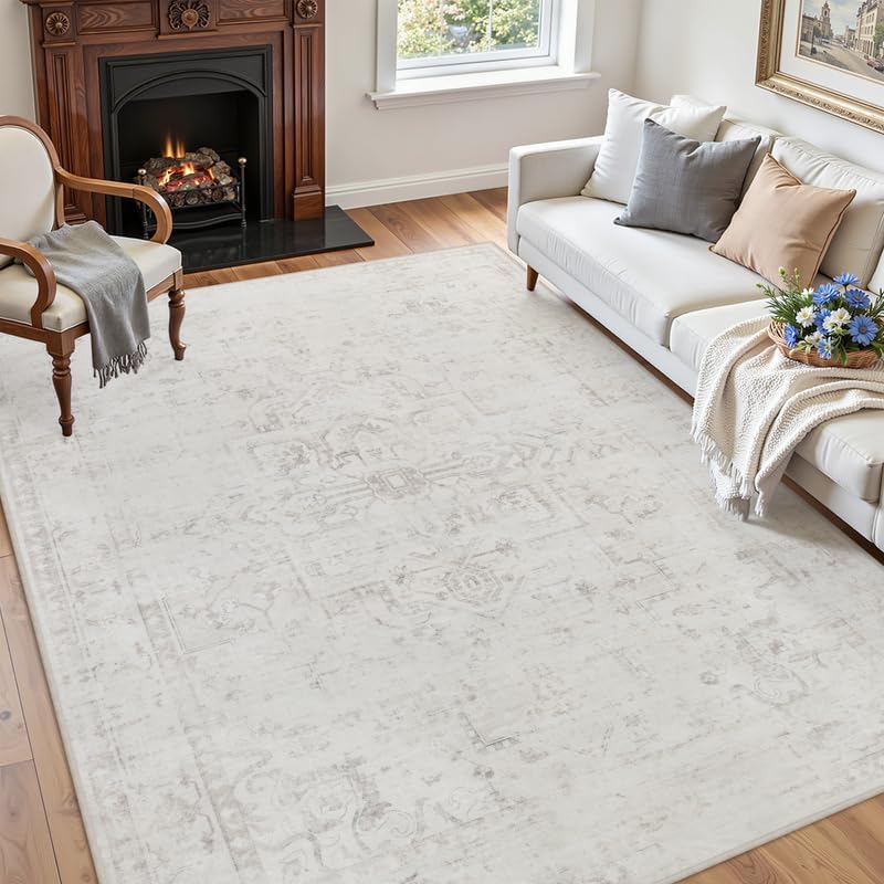 4x6 Area Rugs Living Room: Bedroom Washable Carpet Neutral Cream - Image 3