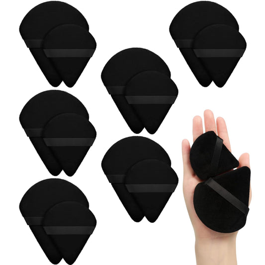 Maitys 12 Pieces Powder Puff Triangle Face Makeup Cosmetic for Loose Powder Soft Body Washable Reusable Foundation Sponge Mineral Wet Dry Makeup Tool for Women(Large, Small,Black)