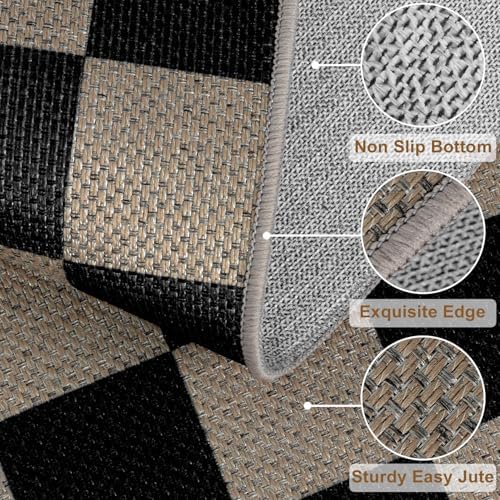 Rugalia Easy Jute Checkered Entryway Rug, 3x5 Black Small Outdoor Rug - Image 2