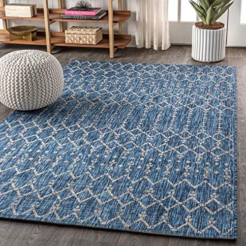 JONATHAN Y Moroccan Geometric Indoor Outdoor Area Rug 9X12 Navy/Light Gray - Image 4