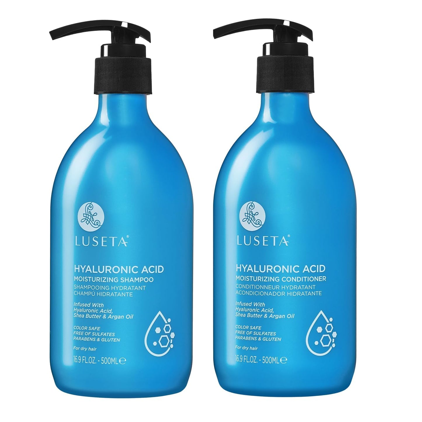 Luseta Hyaluronic Acid Moisturizing Shampoo & Conditioner Set for Dry and Damaged Hair, Sulfate Free Shampoo and Conditioner for Women Infused with Argan Oil and Shea Butter Paraben-Free2 x 16.9oz