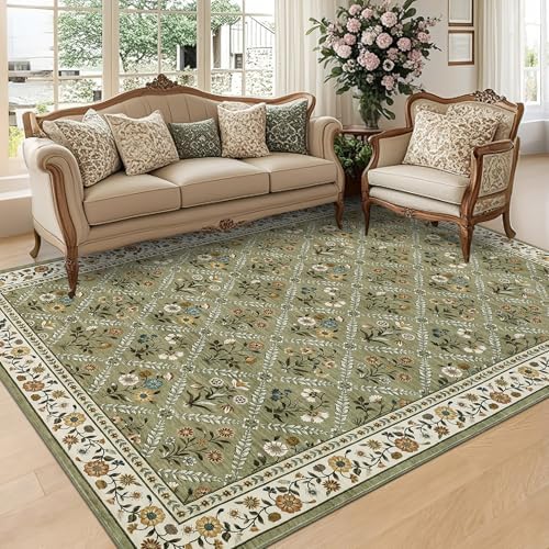 GarveeHome Grey Floral Rug 4x6 Rug Machine Washable Area Rug by GarveeHome