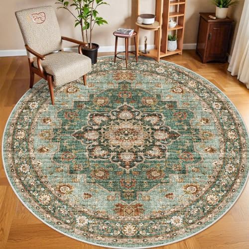 Washable Oriental Area Rug: 9ft Round Rugs by TOPRUUG